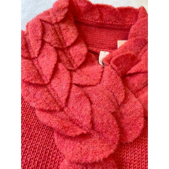 Anthropologie Moth Women's Coral Orange Wool Sweater With Leaf Appliqué Trim Y2K - Picture 7 of 11